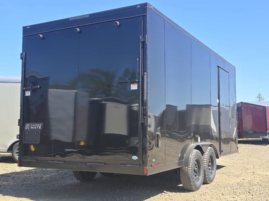2025 E-Series by Cargo Mate (7.5) 8x18 7000GVW Enclosed Cargo Trailer 78" Reinforced Ramp Door 4" Axle Lift UTV Hauler APEX Tires Insulated Screwless Exterior Pure Black PolyCORE AP - Image 2