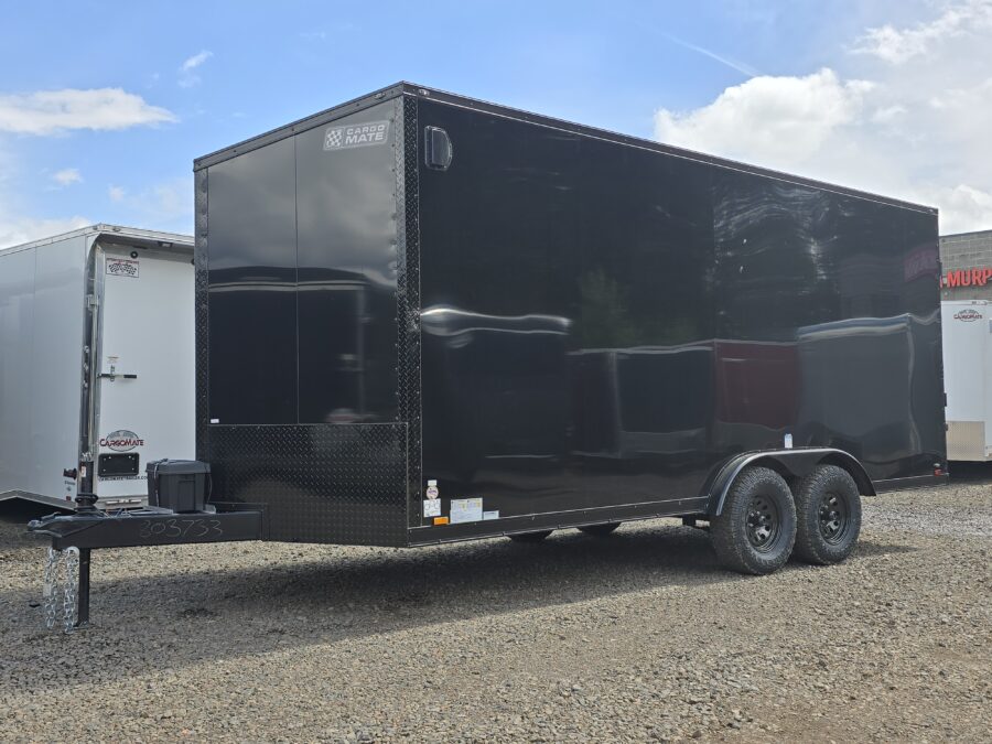 2025 E-Series by Cargo Mate (7.5) 8x18 7000GVW Enclosed Cargo Trailer 78" Reinforced Ramp Door 4" Axle Lift UTV Hauler APEX Tires Insulated Screwless Exterior Pure Black PolyCORE AP