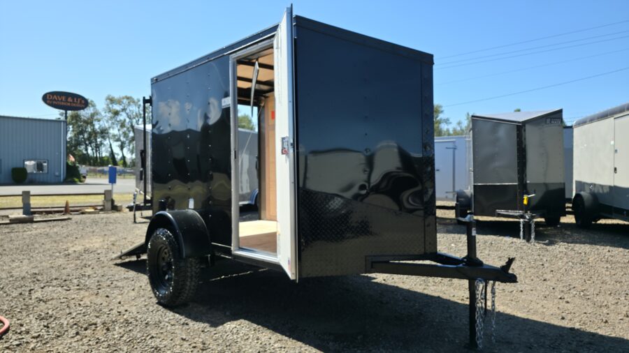 2026 Cargo Mate 5x8 E-Series Cargo Tailer 12" Extra Height Apex Tires Pure Black Straight Axle 4" Lift